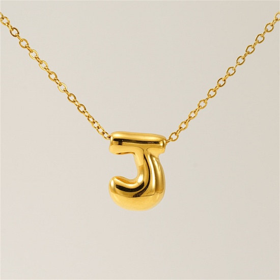 Image de 1 Pièce Collier à Pendentif Chaîne Maille Forçat Mignon en 304 Acier Inoxydable Placage sous Vide Hip Hop Plaqué Or 18K Alphabet Majuscule Lettre Initiale Mots" J " Creux Unisexe 45cm long