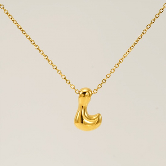 Image de 1 Pièce Collier à Pendentif Chaîne Maille Forçat Mignon en 304 Acier Inoxydable Placage sous Vide Hip Hop Plaqué Or 18K Alphabet Majuscule Lettre Initiale Mots" L " Creux Unisexe 45cm long