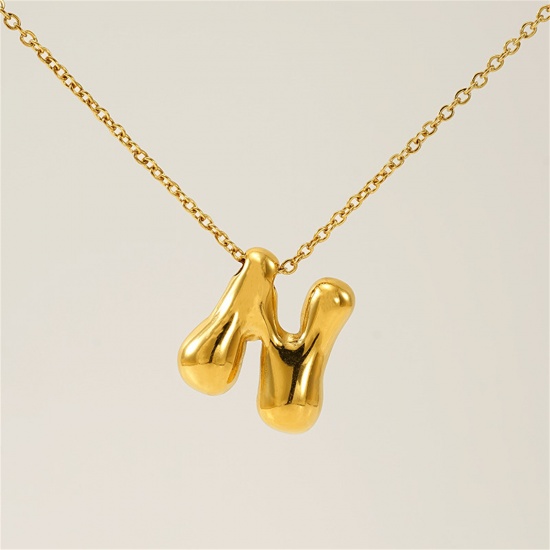 Image de 1 Pièce Collier à Pendentif Chaîne Maille Forçat Mignon en 304 Acier Inoxydable Placage sous Vide Hip Hop Plaqué Or 18K Alphabet Majuscule Lettre Initiale Mots" N " Creux Unisexe 45cm long
