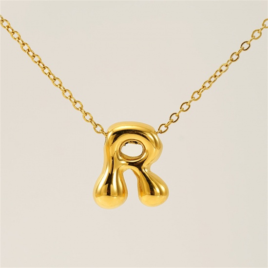 Image de 1 Pièce Collier à Pendentif Chaîne Maille Forçat Mignon en 304 Acier Inoxydable Placage sous Vide Hip Hop Plaqué Or 18K Alphabet Majuscule Lettre Initiale Mots" R " Creux Unisexe 45cm long