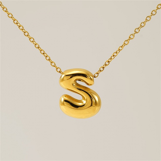 Image de 1 Pièce Collier à Pendentif Chaîne Maille Forçat Mignon en 304 Acier Inoxydable Placage sous Vide Hip Hop Plaqué Or 18K Alphabet Majuscule Lettre Initiale Mots" S " Creux Unisexe 45cm long