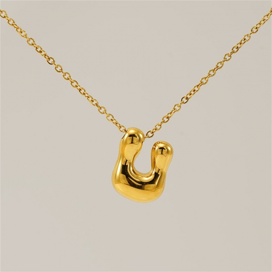 Image de 1 Pièce Collier à Pendentif Chaîne Maille Forçat Mignon en 304 Acier Inoxydable Placage sous Vide Hip Hop Plaqué Or 18K Alphabet Majuscule Lettre Initiale Mots" U " Creux Unisexe 45cm long