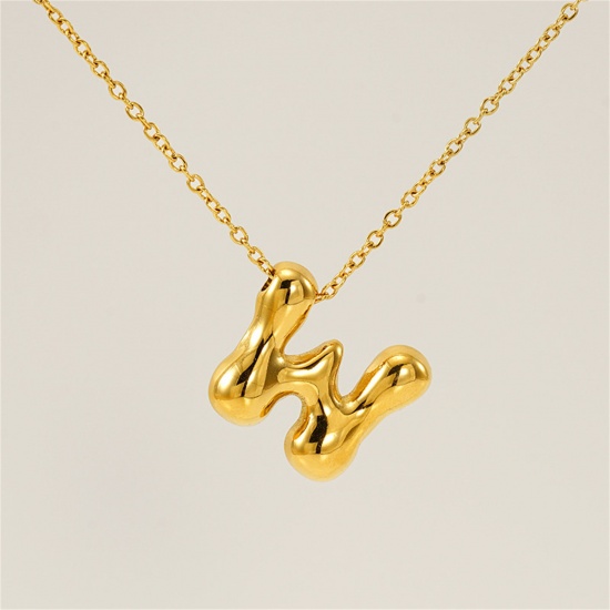Image de 1 Pièce Collier à Pendentif Chaîne Maille Forçat Mignon en 304 Acier Inoxydable Placage sous Vide Hip Hop Plaqué Or 18K Alphabet Majuscule Lettre Initiale Mots" W " Creux Unisexe 45cm long