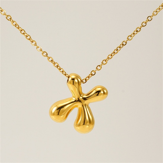Image de 1 Pièce Collier à Pendentif Chaîne Maille Forçat Mignon en 304 Acier Inoxydable Placage sous Vide Hip Hop Plaqué Or 18K Alphabet Majuscule Lettre Initiale Mots" X " Creux Unisexe 45cm long