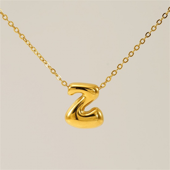 Image de 1 Pièce Collier à Pendentif Chaîne Maille Forçat Mignon en 304 Acier Inoxydable Placage sous Vide Hip Hop Plaqué Or 18K Alphabet Majuscule Lettre Initiale Mots" Z " Creux Unisexe 45cm long