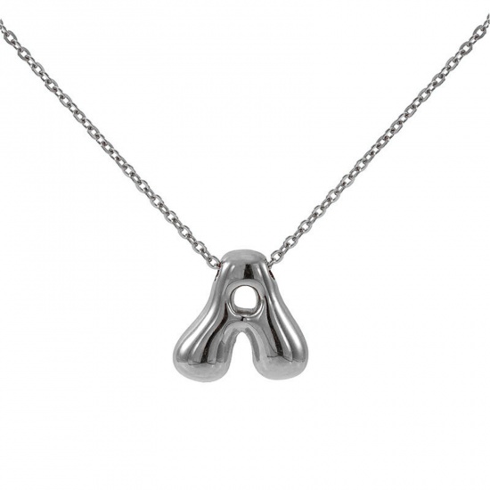 Image de 1 Pièce Collier à Pendentif Chaîne Maille Forçat Mignon en 304 Acier Inoxydable Respectueux de la Nature Hip Hop Argent Mat Alphabet Majuscule Lettre Initiale Mots" A " Creux Unisexe 45cm long