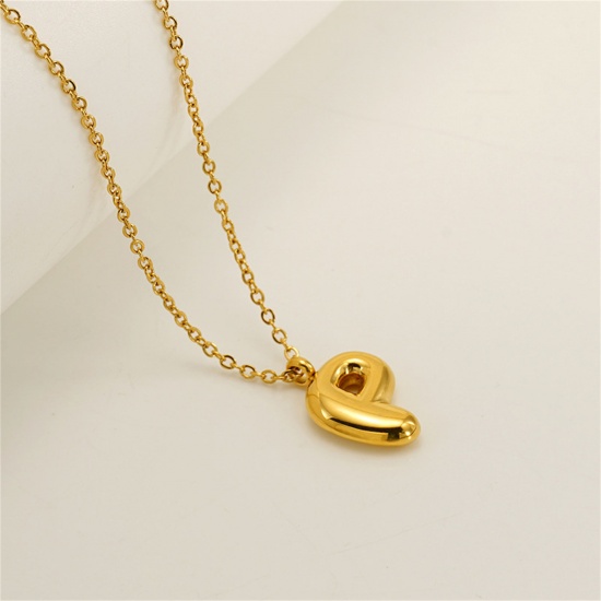 Image de 1 Pièce Collier à Pendentif Chaîne Maille Forçat en 304 Acier Inoxydable À la Mode Plaqué Or 18K Alphabet Majuscule Lettre Initiale Mots" P " Unisexe 45cm long