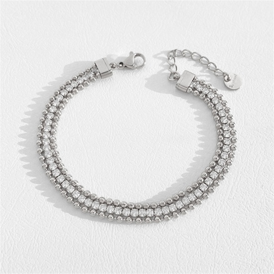 Picture of 1 Piece Eco-friendly Stylish Simple Real Platinum Plated 304 Stainless Steel Bracelets For Women 19cm(7.5") long