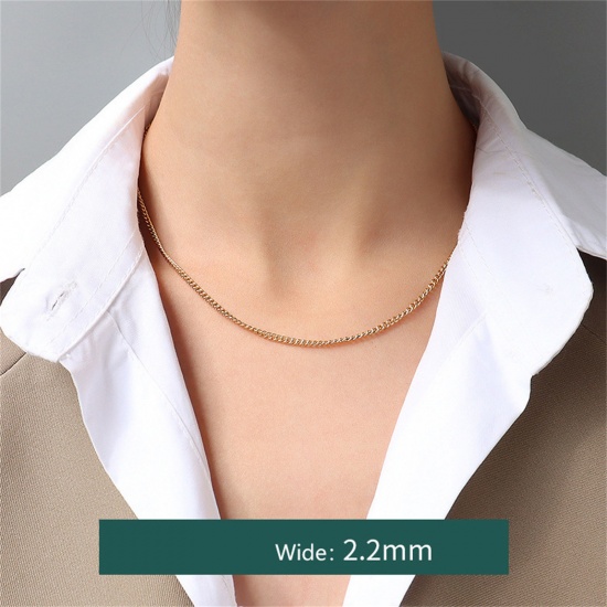 Immagine di 1 Pz Ecologico Elegante Semplice 18K Vero Oro Placcato 304 Acciaio Inossidabile Catena a Maglia Cubana Collana Per Donne 40cm Lunghezza