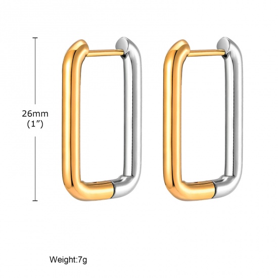 Immagine di 1 Paio Semplice & Casual Argento e Placcato Oro 18K 304 Acciaio Inossidabile Rettangolo Orecchini Circolari Per Donne 26mm