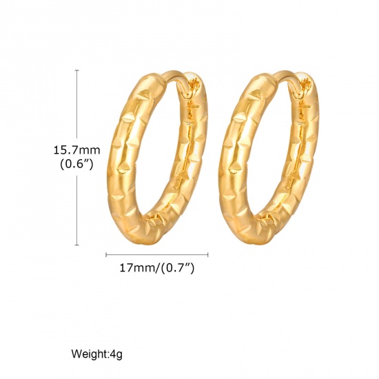 Immagine di 1 Paio Semplice & Casual Placcato Oro 18K 304 Acciaio Inossidabile Tondo Struttura Orecchini Circolari Per Donne 17mm x 15.7mm