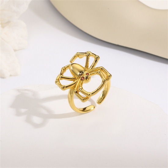 Picture of 1 Piece Retro Halloween 18K Gold Plated Brass Open Adjustable Halloween Spider Animal Rings Unisex 17mm(US Size 6.5)