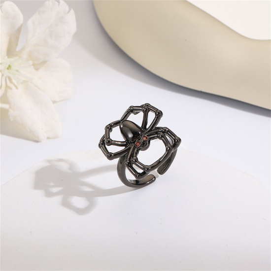 Picture of 1 Piece Retro Halloween Black Brass Open Adjustable Halloween Spider Animal Rings Unisex 17mm(US Size 6.5)