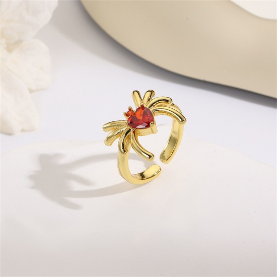 Picture of 1 Piece Retro Halloween 18K Gold Plated Brass Open Adjustable Halloween Spider Animal Rings Unisex 17mm(US Size 6.5)