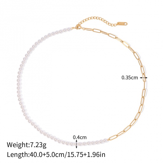 Picture of 1 Piece Eco-friendly Ins Style 18K Real Gold Plated 304 Stainless Steel Paperclip Chain Splicing Necklace 40cm(15.7") long