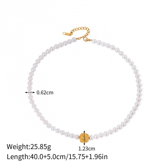 Picture of 1 Piece Eco-friendly Ins Style 18K Real Gold Plated 304 Stainless Steel Imitation Pearl Necklace 40cm(15.7") long