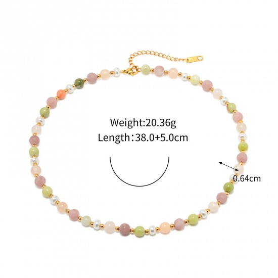 Picture of 1 Piece Eco-friendly Ins Style 18K Real Gold Plated 304 Stainless Steel Imitation Pearl Necklace 38cm(15") long