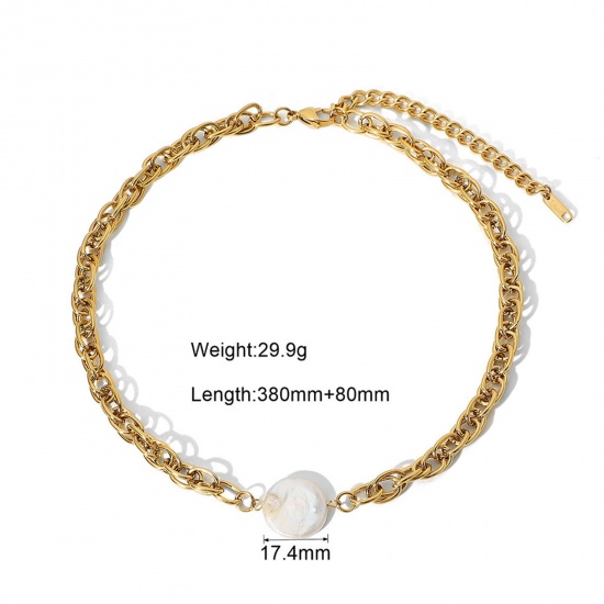 Picture of 1 Piece Eco-friendly Ins Style 18K Real Gold Plated 304 Stainless Steel Necklace 38cm(15") long