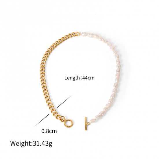 Picture of 1 Piece Eco-friendly Ins Style 18K Real Gold Plated 304 Stainless Steel Curb Link Chain Splicing Necklace 44cm(17.3") long