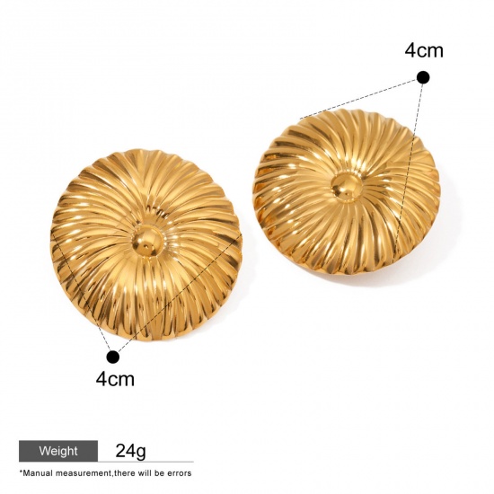 Imagen de 1 Par Respetuoso del Medio Ambiente Estilo Ins 18K Oro Real Chapado 304 Acero Inoxidable Ronda Raya Pendientes 4cm x 4cm