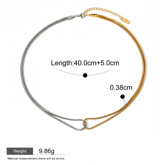 Picture of 1 Piece Eco-friendly 18K Real Gold Plated & Silver Tone 304 Stainless Steel Snake Chain Necklace 40cm(15.7") long