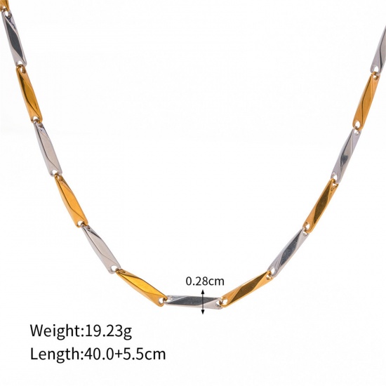 Picture of 1 Piece Eco-friendly 18K Real Gold Plated & Silver Tone 304 Stainless Steel Necklace 40cm(15.7") long