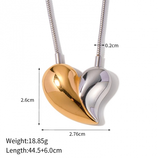 Picture of 1 Piece Eco-friendly 18K Real Gold Plated & Silver Tone 304 Stainless Steel Snake Chain Heart Necklace 44.5cm(17 4/8") long