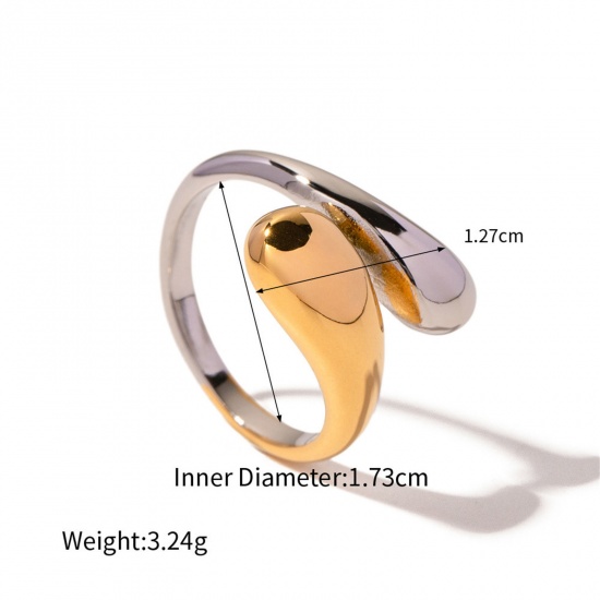 Bild von 1 Stück Umweltfreundlich Ins Stil 18K Echtgold plattiert & Silberton 304 Edelstahl Uneinstellbar Ring 17.3mm（US Größe:7), 17.3mm x 12.7mm
