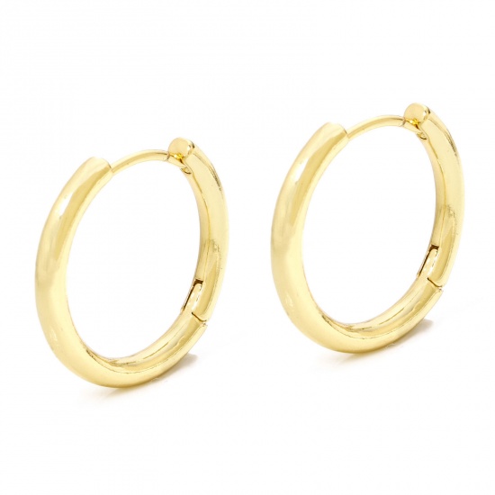 Picture of 1 Pair Eco-friendly Minimalist Stylish 18K Real Gold Plated Brass Round Smooth Blank Hoop Earrings For Women 25mm x 24mm