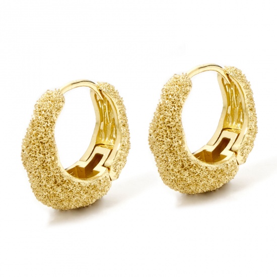 Picture of 1 Pair Eco-friendly Minimalist Stylish 18K Real Gold Plated Brass Round Sparkledust Hoop Earrings For Women 19mm x 18mm