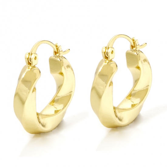 Picture of 1 Pair Eco-friendly Minimalist Stylish 18K Real Gold Plated Brass Twisted Hoop Earrings For Women 23mm x 20mm