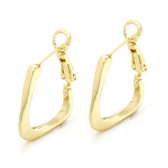 Picture of 1 Pair Eco-friendly Minimalist Stylish 18K Real Gold Plated Brass V-shaped Twisted Hoop Earrings For Women 24mm x 20mm