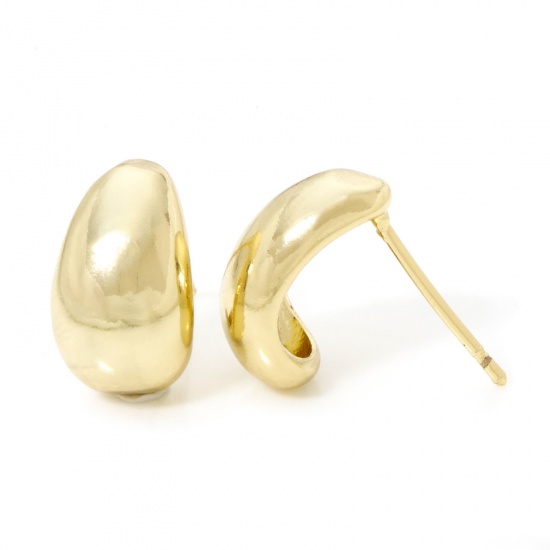 Immagine di 1 Paio Ecologico Stile Ins Elegante 18K Vero Oro Placcato Ottone Goccia Liscio Orecchini a Perno Per Donne 13mm x 8mm