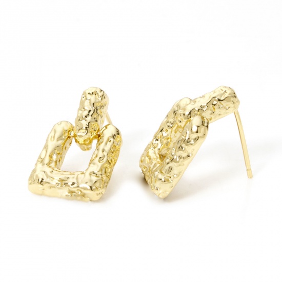 Immagine di 1 Paio Ecologico Stile Ins Elegante 18K Vero Oro Placcato Ottone Quadrato Struttura Filigrana Orecchini a Perno Per Donne 19mm x 12mm