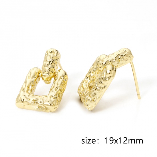 Immagine di 1 Paio Ecologico Stile Ins Elegante 18K Vero Oro Placcato Ottone Quadrato Struttura Filigrana Orecchini a Perno Per Donne 19mm x 12mm