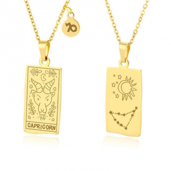 Picture of 1 Piece Vacuum Plating Ins Style Stylish & Casual 18K Gold Plated 304 Stainless Steel Rectangle Capricornus Sign Of Zodiac Constellations Necklace For Women 38cm(15") long