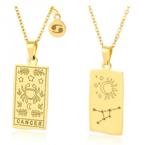 Picture of 1 Piece Vacuum Plating Ins Style Stylish & Casual 18K Gold Plated 304 Stainless Steel Rectangle Cancer Sign Of Zodiac Constellations Necklace For Women 38cm(15") long