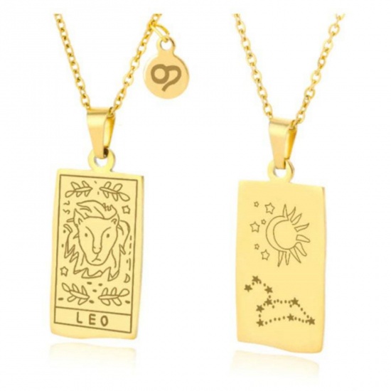 Picture of 1 Piece Vacuum Plating Ins Style Stylish & Casual 18K Gold Plated 304 Stainless Steel Rectangle Leo Sign Of Zodiac Constellations Necklace For Women 38cm(15") long