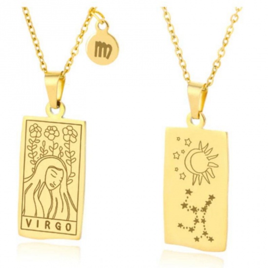 Picture of 1 Piece Vacuum Plating Ins Style Stylish & Casual 18K Gold Plated 304 Stainless Steel Rectangle Virgo Sign Of Zodiac Constellations Necklace For Women 38cm(15") long