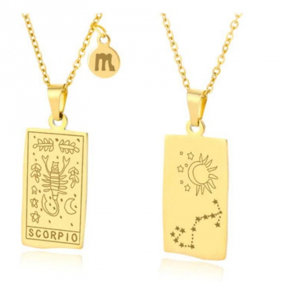 Picture of 1 Piece Vacuum Plating Ins Style Stylish & Casual 18K Gold Plated 304 Stainless Steel Rectangle Scorpio Sign Of Zodiac Constellations Necklace For Women 38cm(15") long