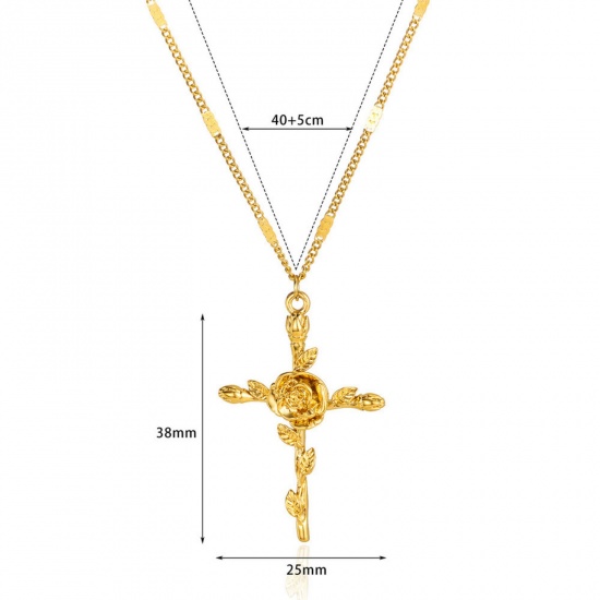 Picture of 1 Piece Vacuum Plating Ins Style Birth Month Flower 18K Gold Plated 304 Stainless Steel July Cross Necklace For Women 40cm(15.7") long