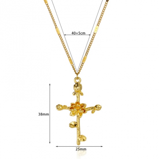 Picture of 1 Piece Vacuum Plating Ins Style Birth Month Flower 18K Gold Plated 304 Stainless Steel November Cross Necklace For Women 40cm(15.7") long