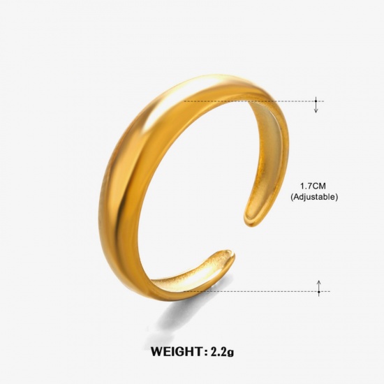 Immagine di 2 Pz Placcatura Sottovuoto Elegante Semplice Placcato Oro 18K 304 Acciaio Inossidabile Aperto Liscio Anello Per Donne 17mm