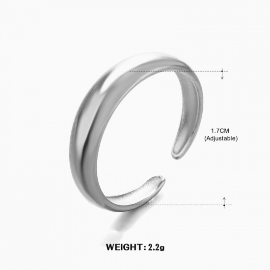 Immagine di 2 Pz Elegante Semplice Tono Argento 304 Acciaio Inossidabile Aperto Liscio Anello Per Donne 17mm