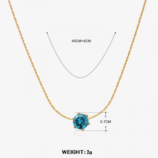 Immagine di 1 Pz Placcatura Sottovuoto Stile Ins Pietre Nascita Placcato Oro 18K 304 Acciaio Inossidabile Marzo Collana Per Donne 40cm Lunghezza
