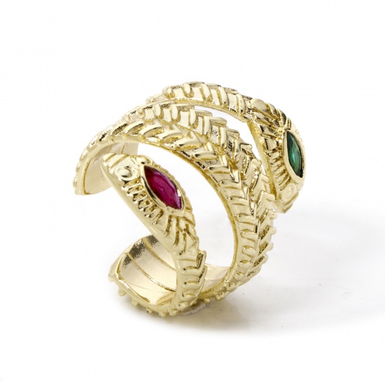 Immagine di 1 Pz Ecologico Stile Ins Elegante 18K Vero Oro Placcato Ottone Aperto Serpente Zircone Intarsiato Anello Per Donne 17.3mm (taglia di US: 7)