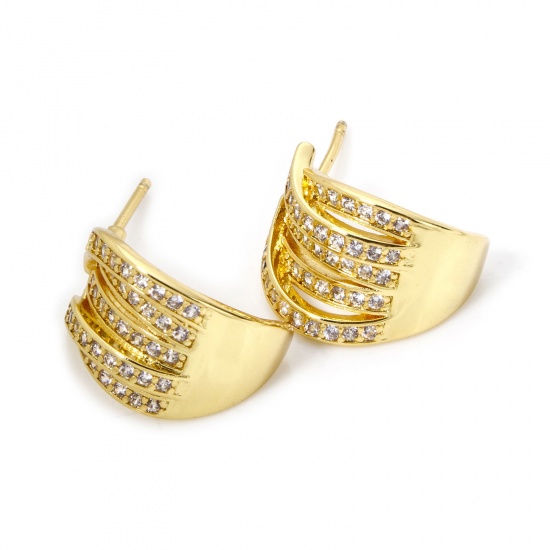 Imagen de 1 Par Respetuoso del Medio Ambiente Estilo Ins Elegante 18K Oro Real Chapado Latón Arco Micro Pave Pendientes Para Mujeres 15mm x 11.5mm