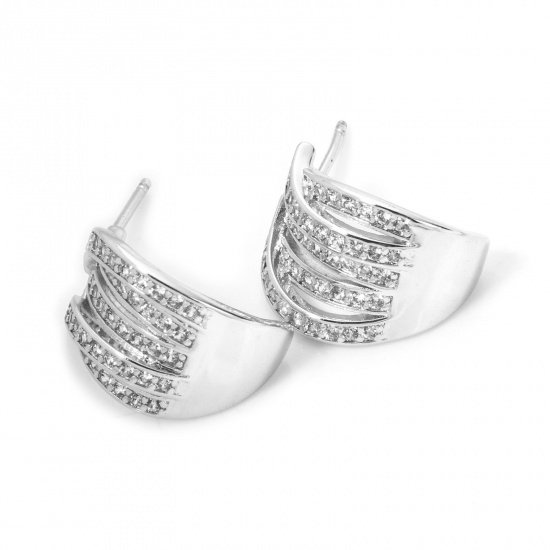 Imagen de 1 Par Respetuoso del Medio Ambiente Estilo Ins Elegante Platino Real Chapado Latón Arco Micro Pave Pendientes Para Mujeres 15mm x 11.5mm