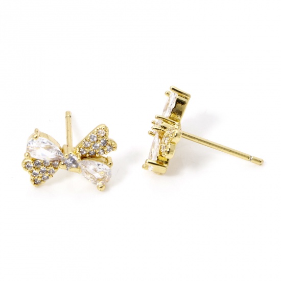 Immagine di 1 Paio Ecologico Dolce & Carino Elegante 18K Vero Oro Placcato Ottone Cravatta a Farfalla Micro Spianare Orecchini a Perno Per Donne 12mm x 8.5mm