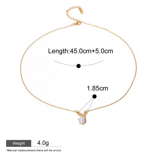 Bild von 1 Strang Umweltfreundliche PVD-Vakuumbeschichtung Elegant Einfach 18K Echtgold plattiert Edelstahl Gliederkette Kette Imitat Perle Halskette Für Frauen 45cm lang